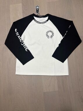 Chrome Hearts Black and White Raglan Logo Long Sleeve Tee - Kids
